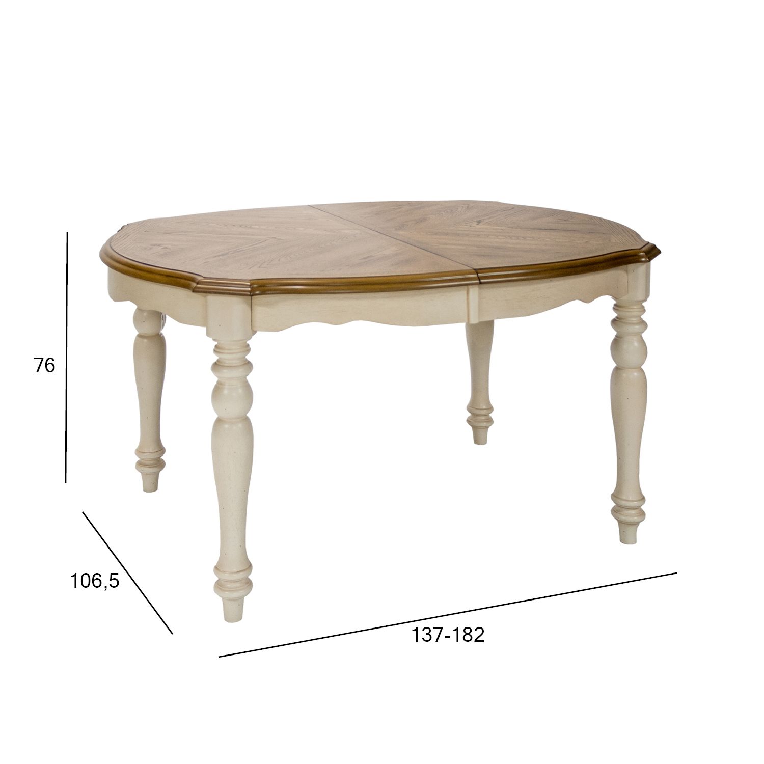 Söögilaud LILY 137:182x106,5xH76cm, tamm 14252 mõõdud