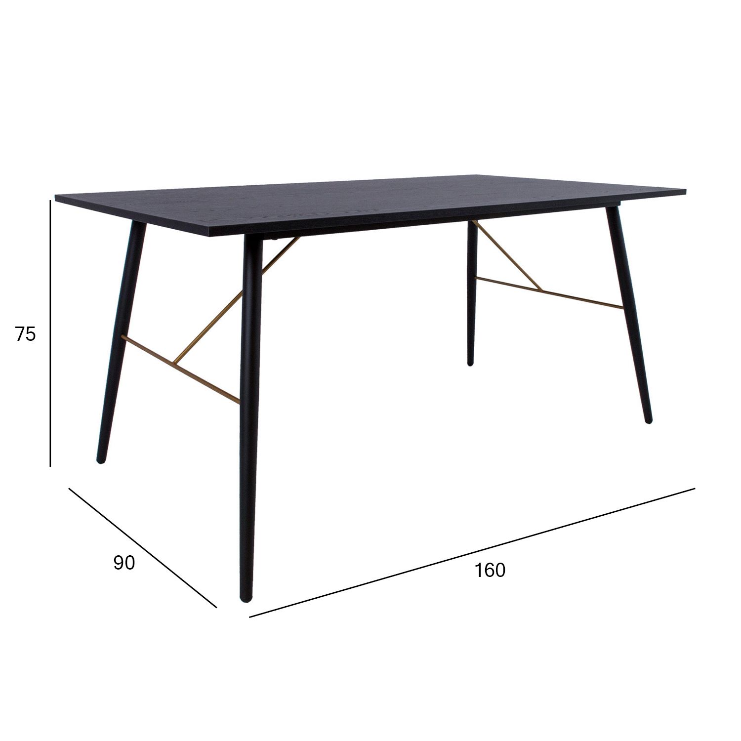 Söögilaud LUXEMBOURG 160x90xH75cm, must 45046 mõõdud