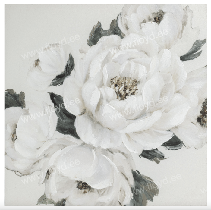 Õlimaal 80x80cm, valged lilled